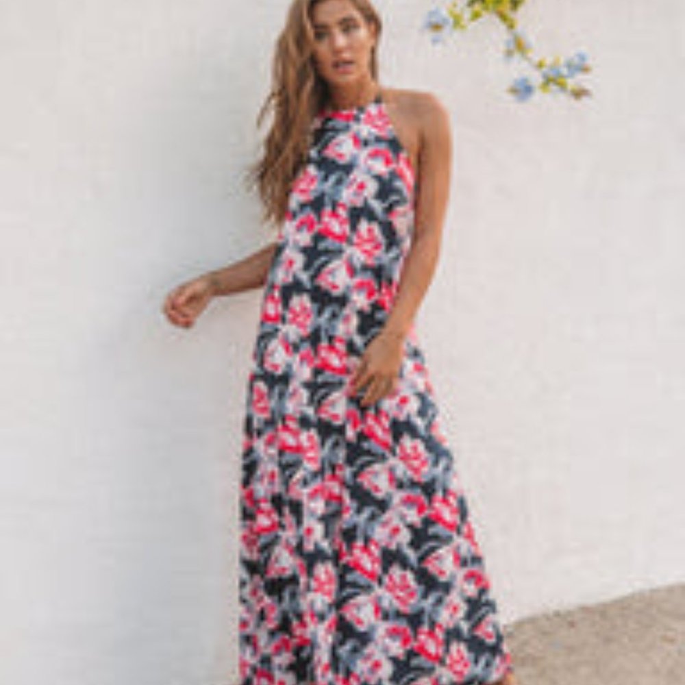 VICI | La Fleur Adjustable Halter Blue Floral Maxi Dress